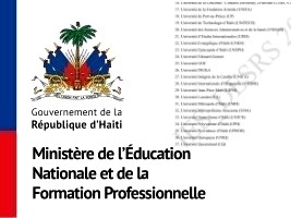 Haïti - Éducation : Liste des Institutions d'enseignement supérieur en Haïti, reconnues par le Ministère