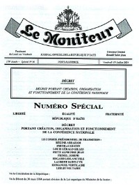 Haiti - Politic : The CPT published a decree concerning the establishment of the «National Conference»