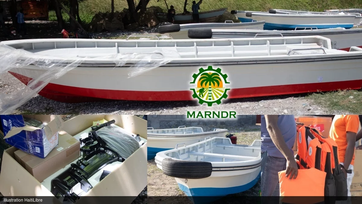 Haiti - South : Another distribution of equipment to fishermen, including fiberglass boats and motors...